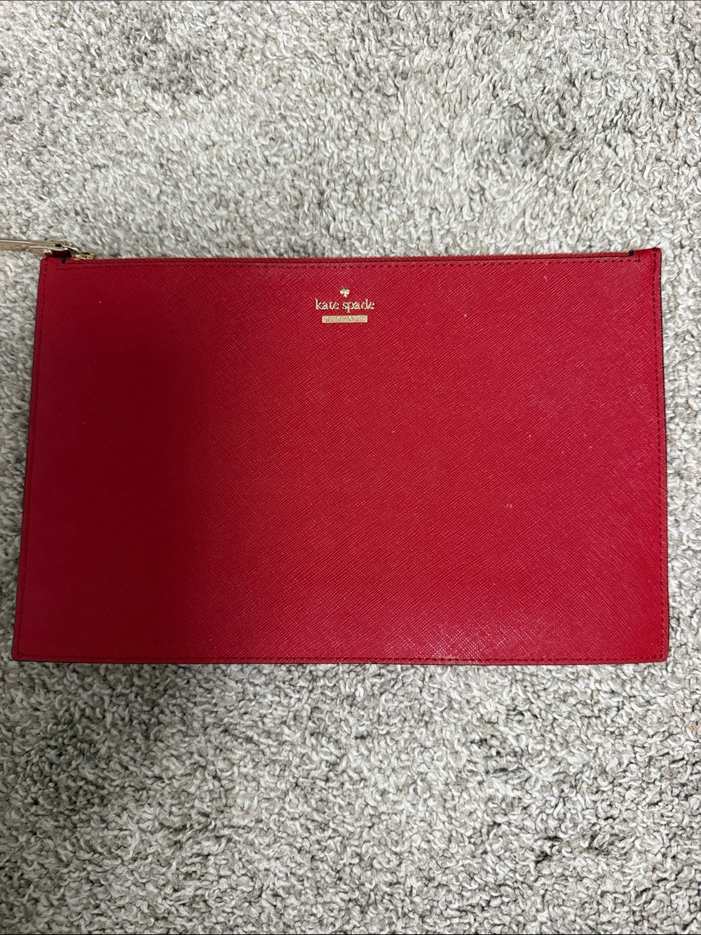 kate spade red saffiano clutch pouch with gold logo
